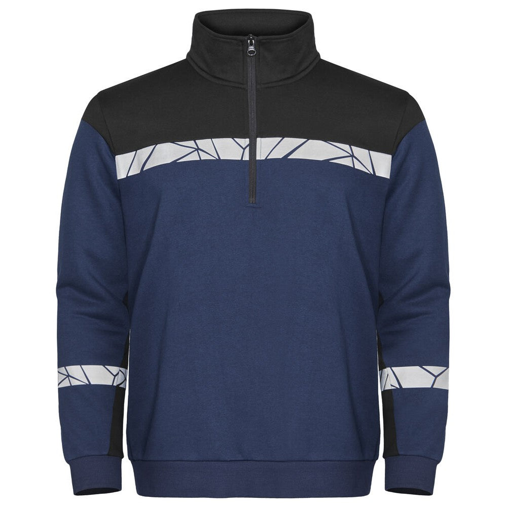 Navy-Black - Front - Projob Mens Progression Half Zip Sweatshirt