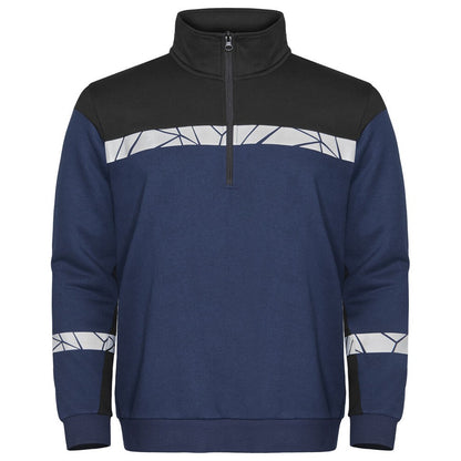Navy-Black - Front - Projob Mens Progression Half Zip Sweatshirt