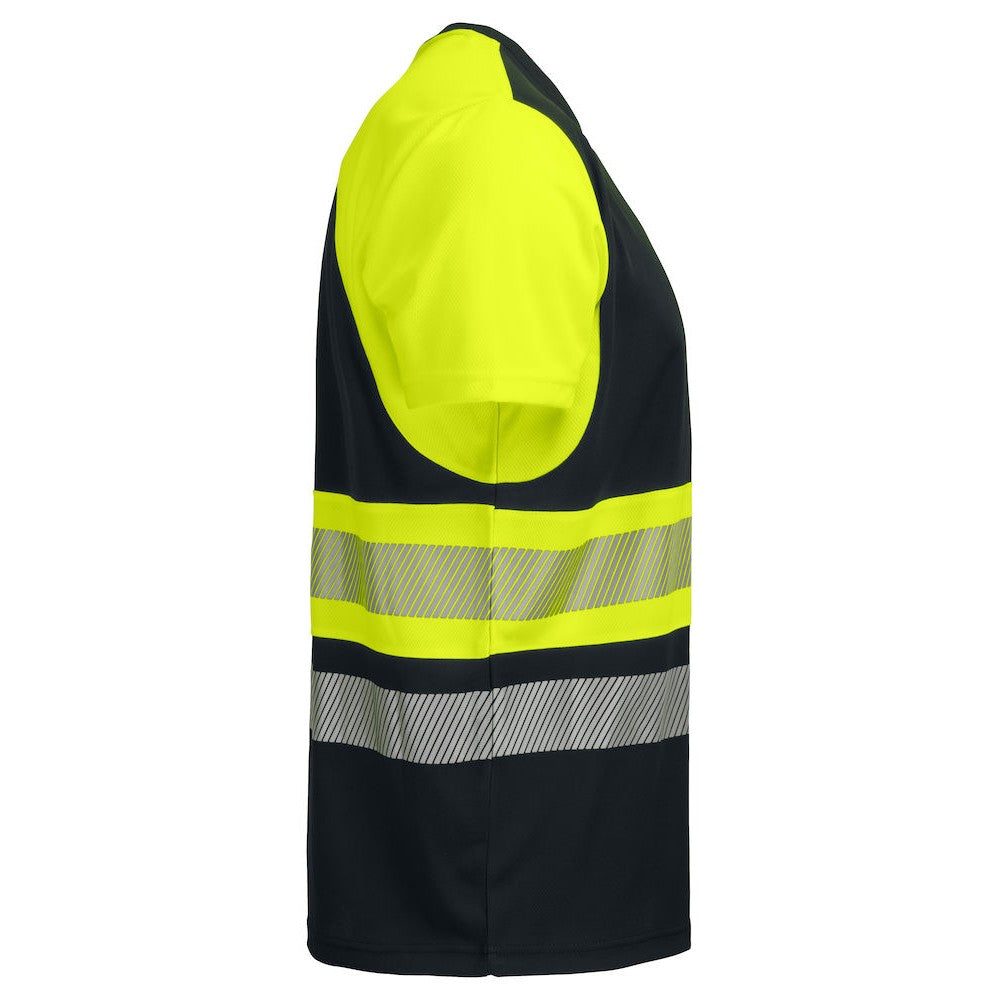 Yellow-Black - Side - Projob Mens Reflective Tape T-Shirt