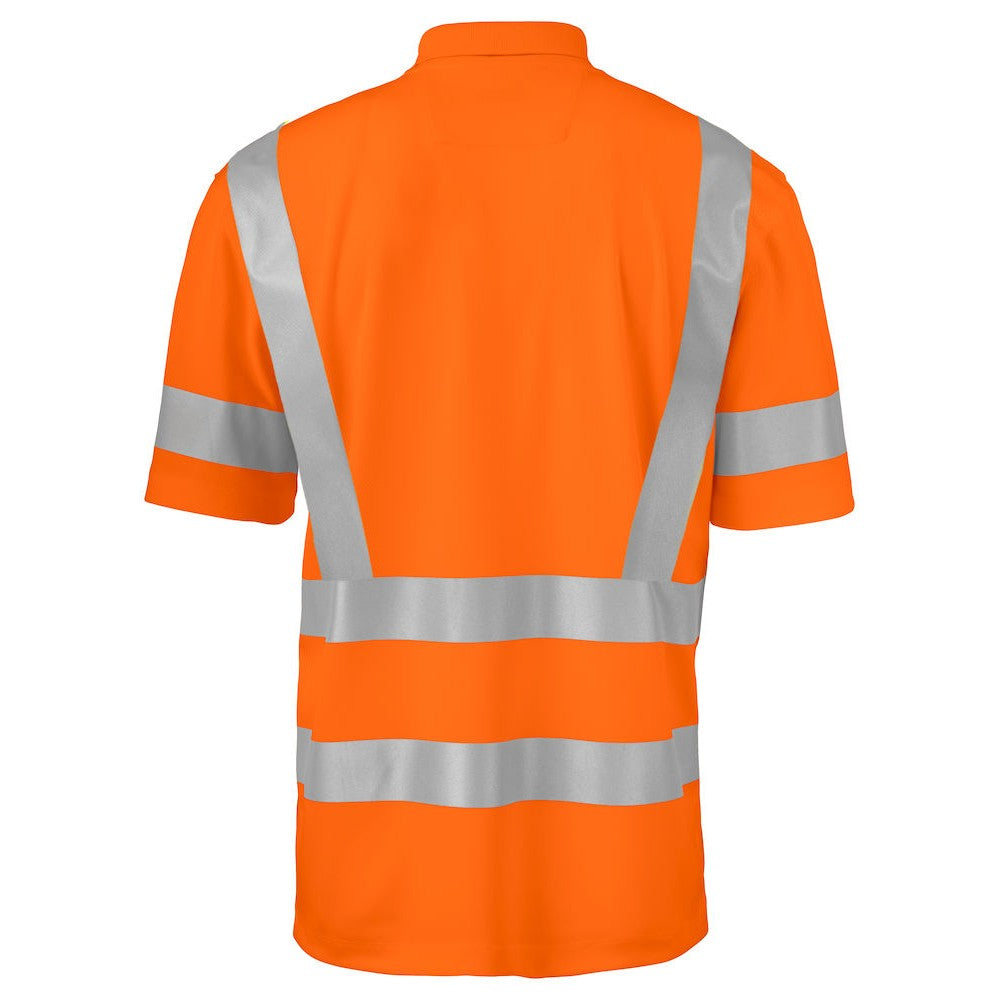 Orange - Back - Projob Mens Reflective Piqué Polo Shirt