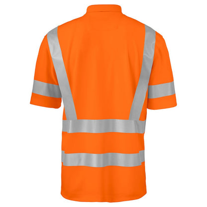 Orange - Back - Projob Mens Reflective Piqué Polo Shirt