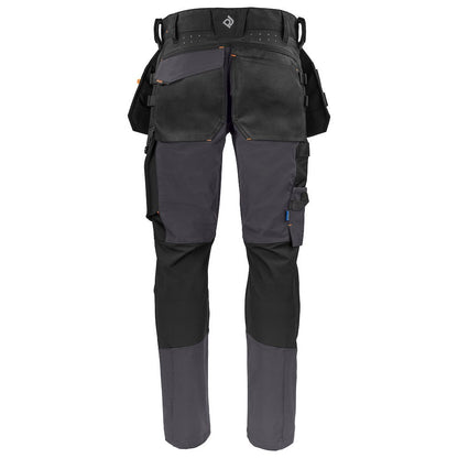 Grey - Back - Projob Mens Stretch Cargo Trousers