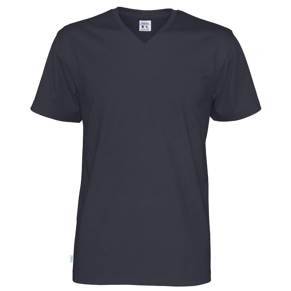 Navy - Front - Cottover Mens Plain V Neck T-Shirt