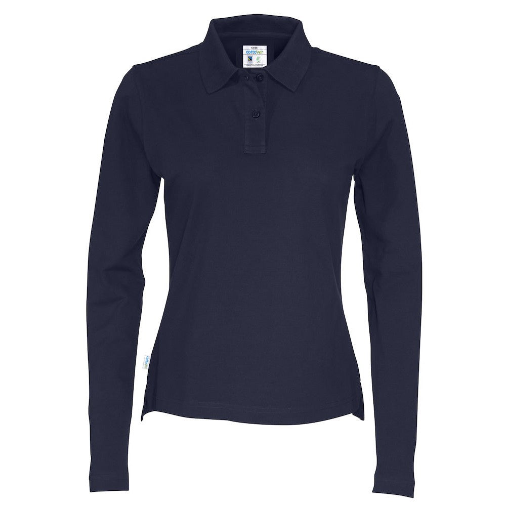 Navy - Front - Cottover Womens-Ladies Pique Long-Sleeved Polo Shirt