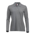 Grey Melange - Front - Clique Womens-Ladies Classic Marion Melange Long-Sleeved Polo Shirt