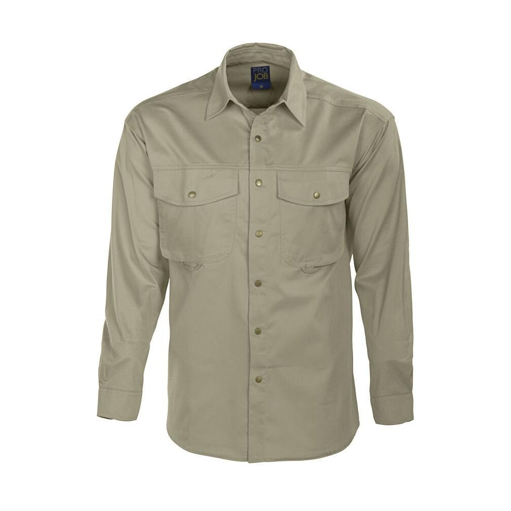 Khaki - Front - Projob Mens Long-Sleeved Shirt