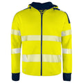 Yellow-Navy - Front - Projob Mens Hi-Vis Long Cuff Hooded Jacket