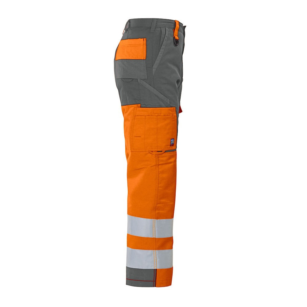Orange-Grey - Side - Projob Mens High-Vis Cargo Trousers