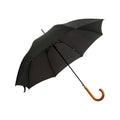Black - Front - Unisex Plain Black Automatic Walking Umbrella With Wooden Handle (Premium Pongee Fabric)