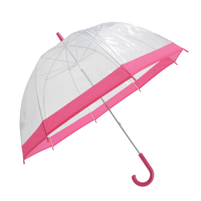 Clear-Pink - Front - Adults Unisex Transparent Dome Walking Umbrella