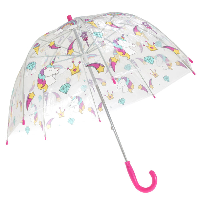 Unicorn-Rainbow - Front - X-Brella Childrens-Kids Transparent Unicorn And Rainbow Themed Stick Umbrella