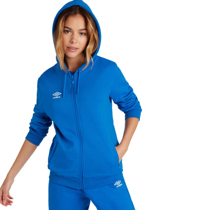 Royal Blue-White - Side - Umbro Womens-Ladies Club Leisure Full Zip Hoodie