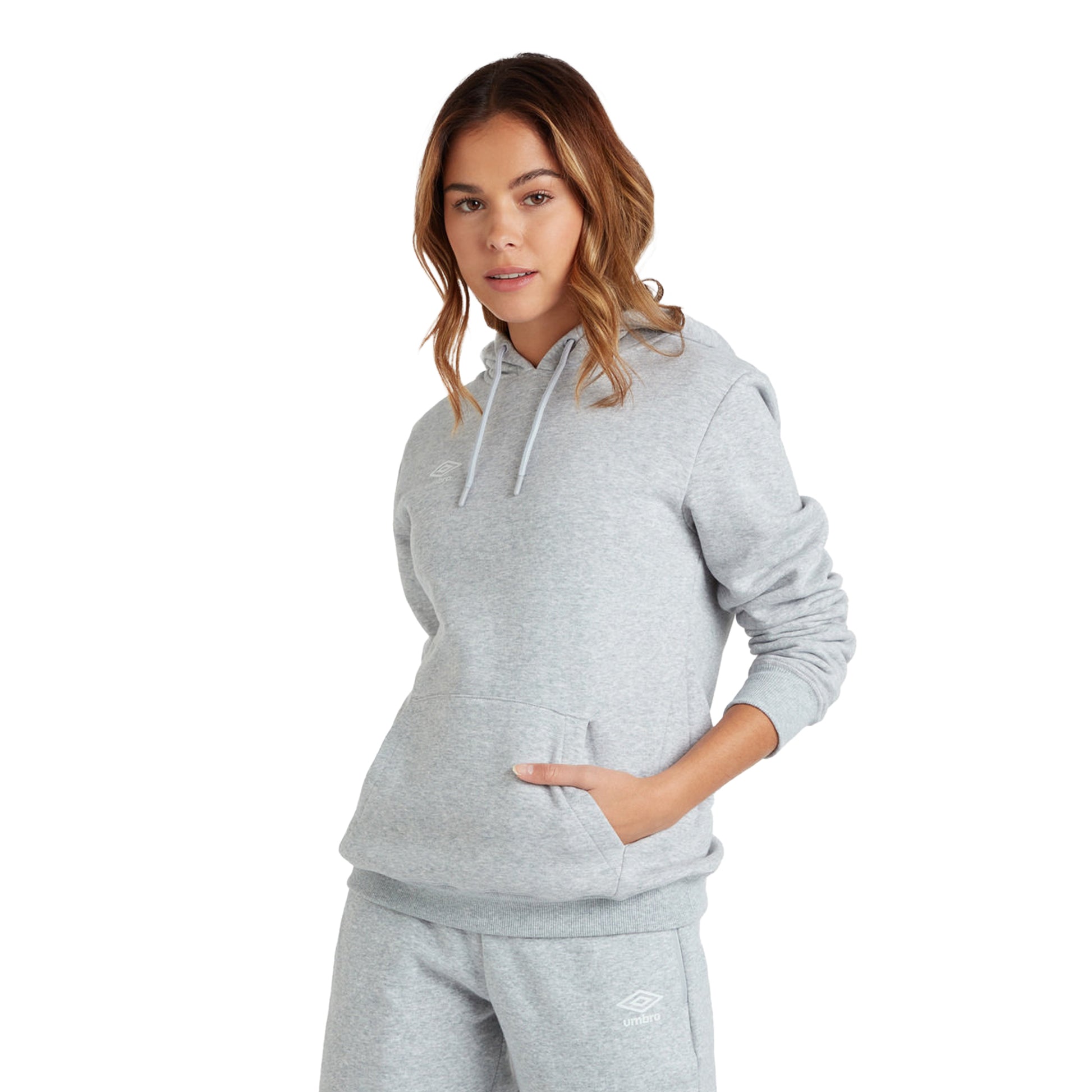 Grey Marl-White - Side - Umbro Womens-Ladies Club Leisure Hoodie