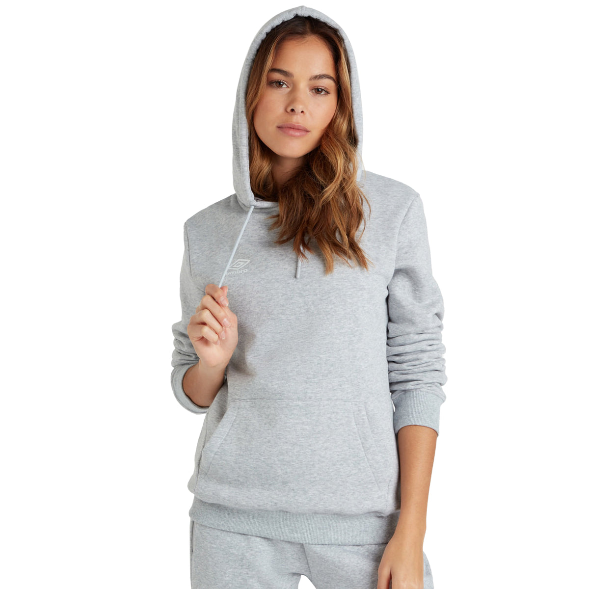Grey Marl-White - Pack Shot - Umbro Womens-Ladies Club Leisure Hoodie