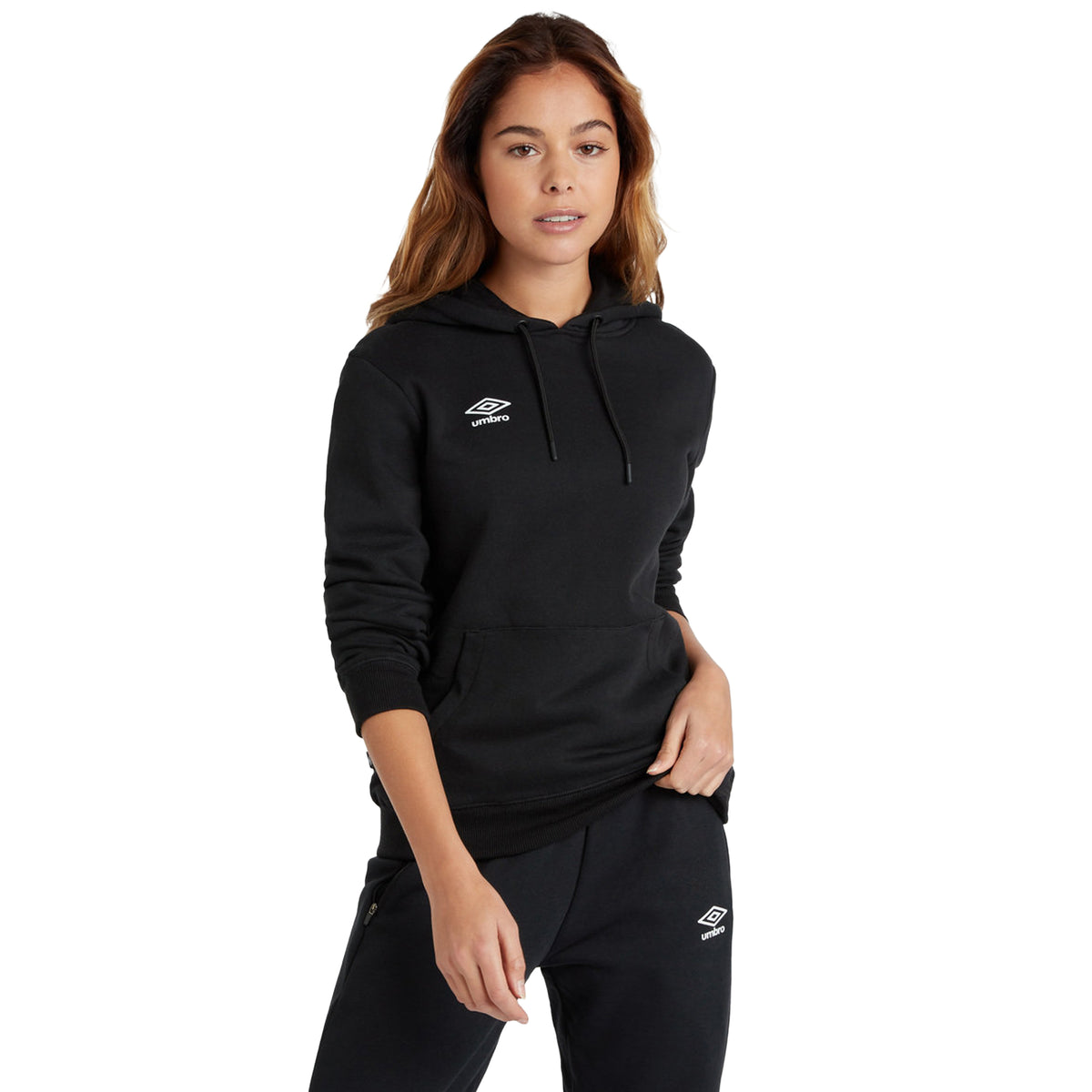 Black-White - Side - Umbro Womens-Ladies Club Leisure Hoodie