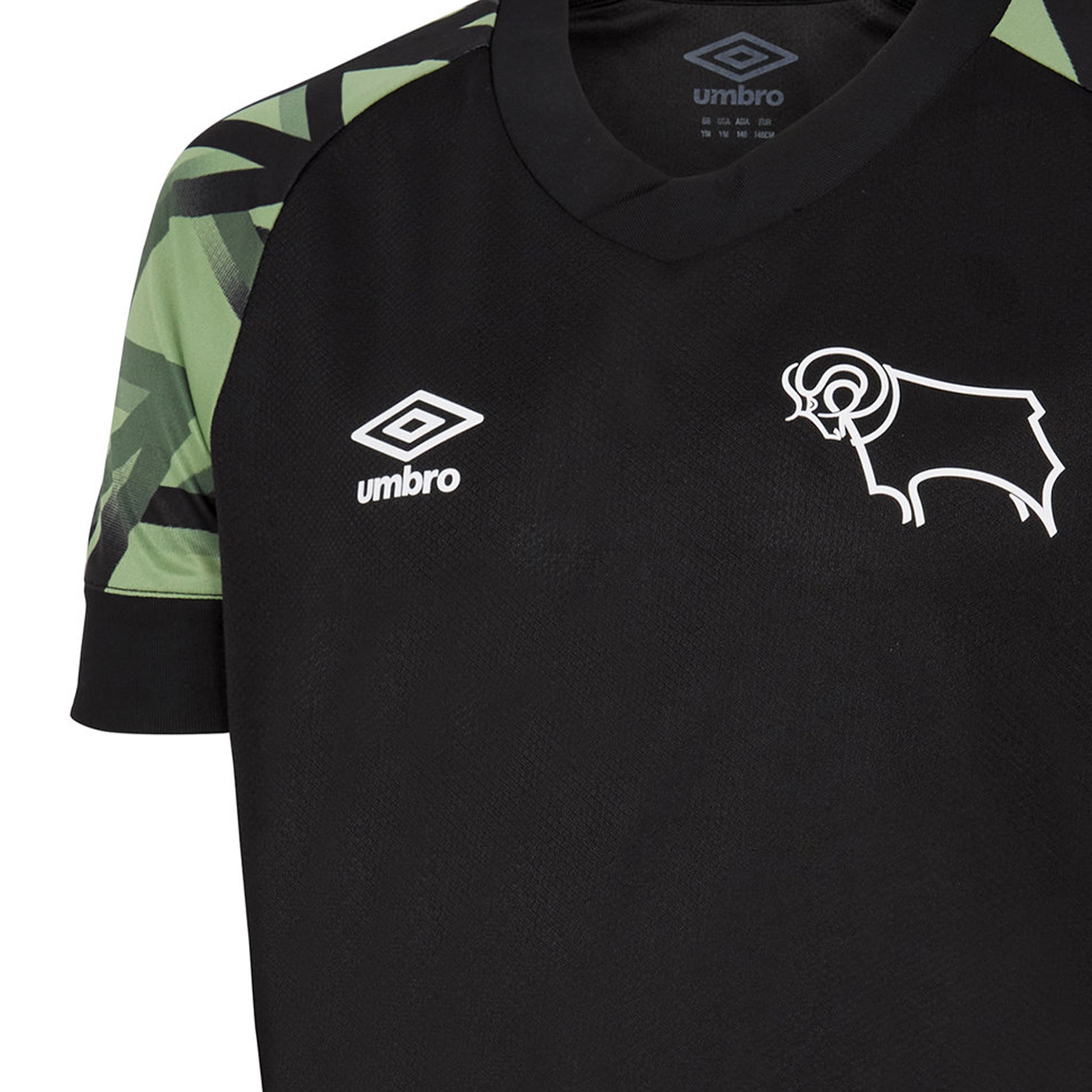 Black-Green - Side - Umbro Childrens-Kids Derby County FC Away Jersey