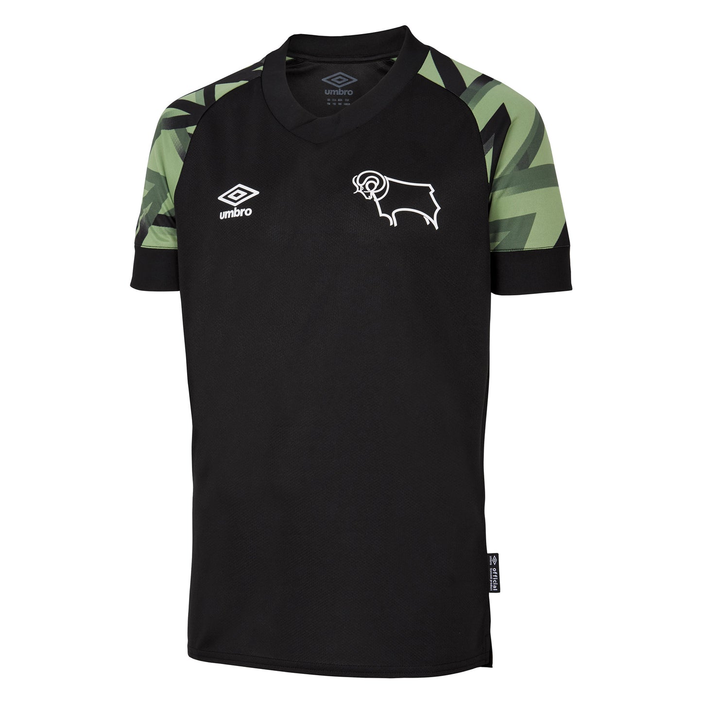 Black-Green - Front - Umbro Childrens-Kids Derby County FC Away Jersey