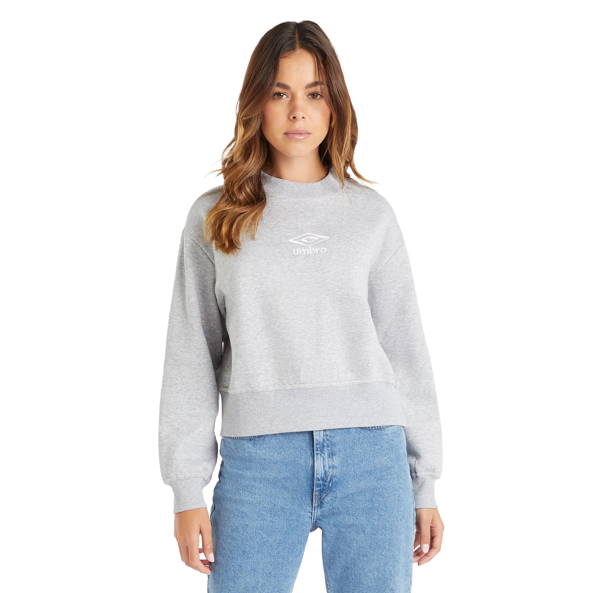 Grey Marl-White - Side - Umbro Womens-Ladies Core Boxy Sweatshirt