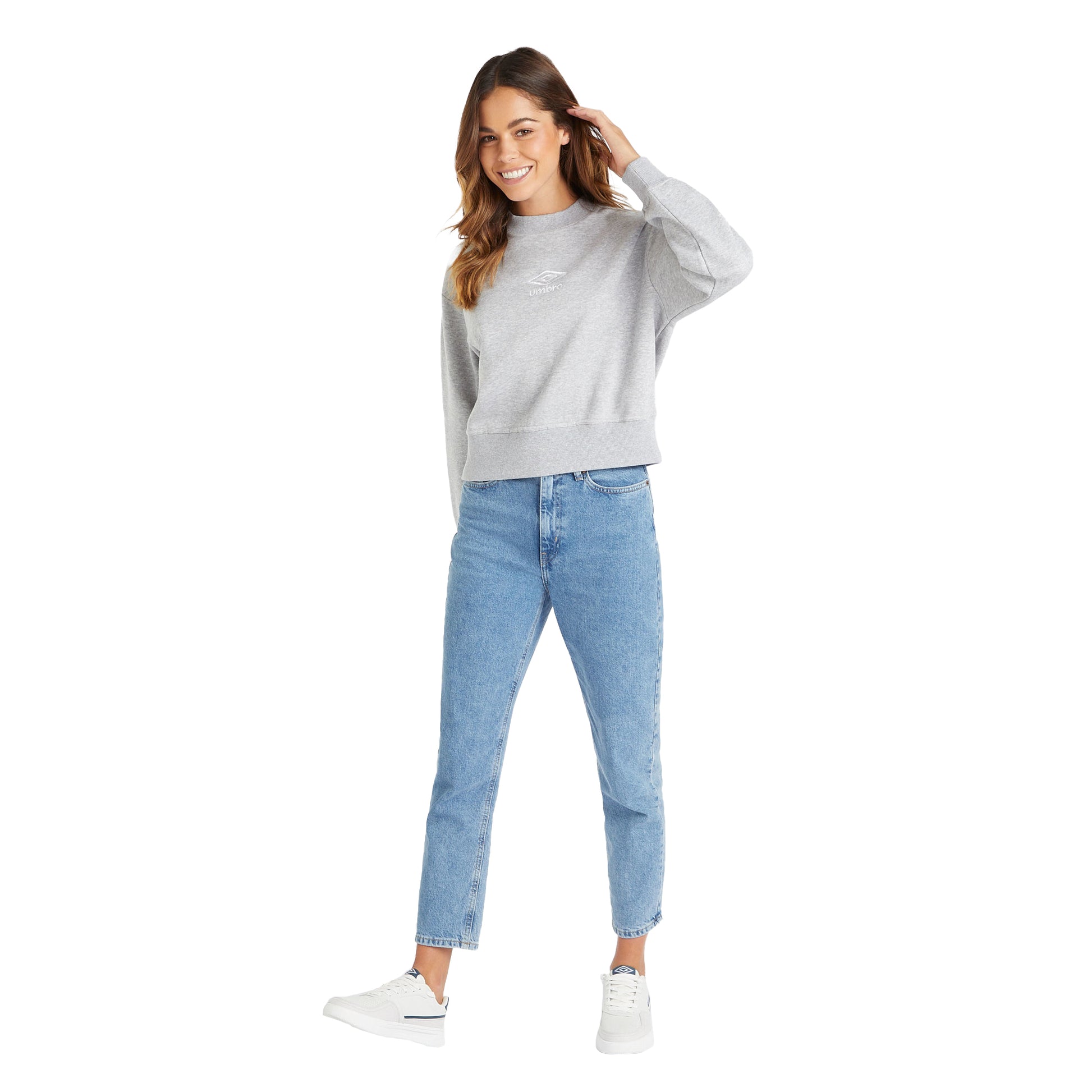 Grey Marl-White - Pack Shot - Umbro Womens-Ladies Core Boxy Sweatshirt