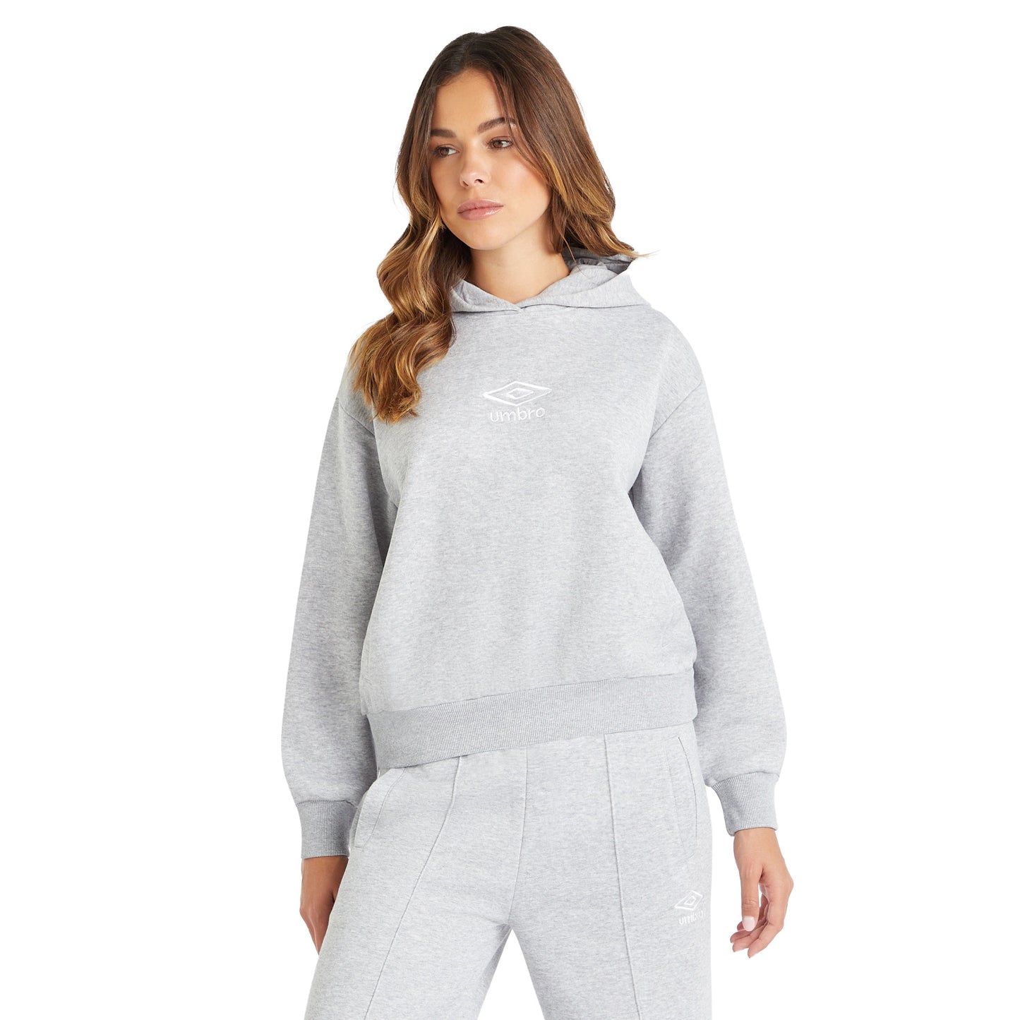 Grey Marl-White - Lifestyle - Umbro Womens-Ladies Core Hoodie