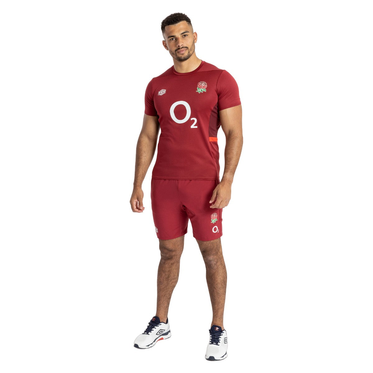 Tibetan Red-Zinfandel-Flame Scarlet - Pack Shot - Umbro Mens 23-24 England Rugby Gym T-Shirt
