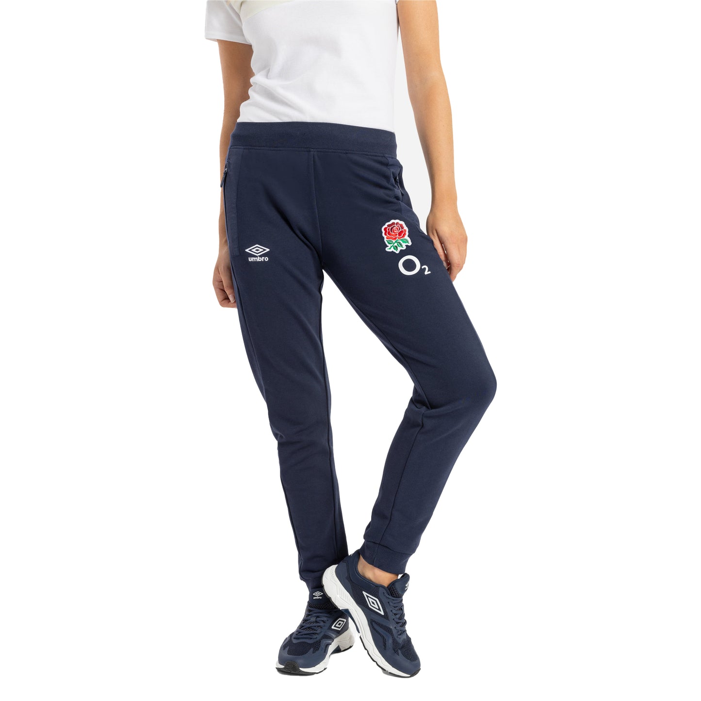 Navy Blazer - Side - Umbro Womens-Ladies 23-24 Fleece England Rugby Jogging Bottoms