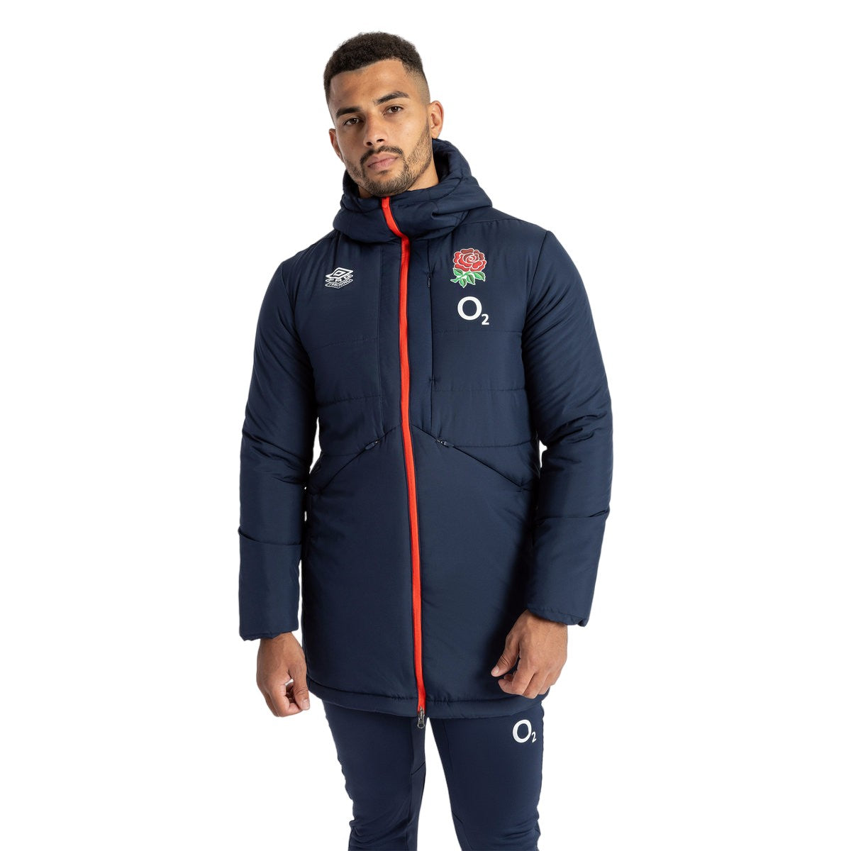 Navy Blazer-Flame Scarlet - Side - Umbro Mens 23-24 England Rugby Padded Jacket