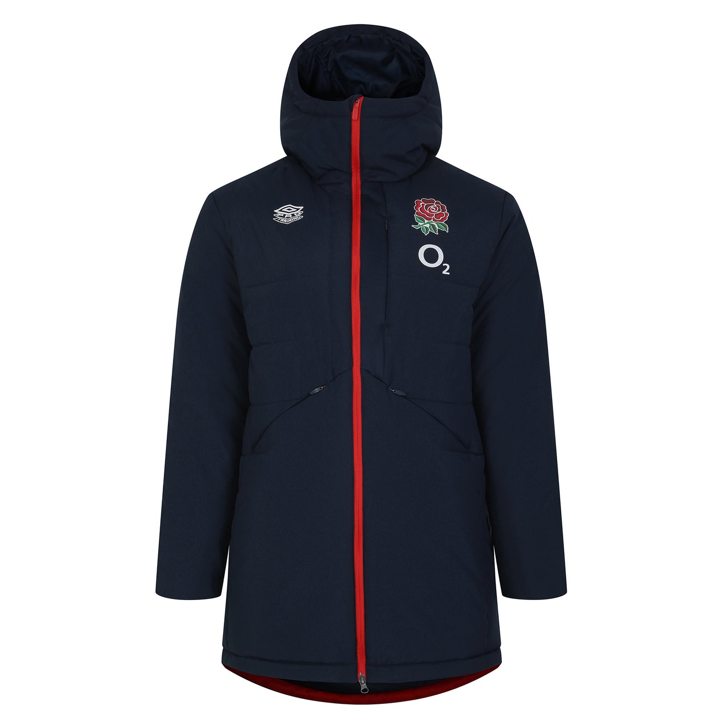Navy Blazer-Flame Scarlet - Front - Umbro Mens 23-24 England Rugby Padded Jacket