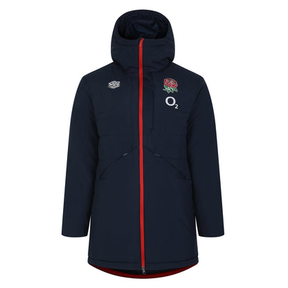 Navy Blazer-Flame Scarlet - Front - Umbro Mens 23-24 England Rugby Padded Jacket