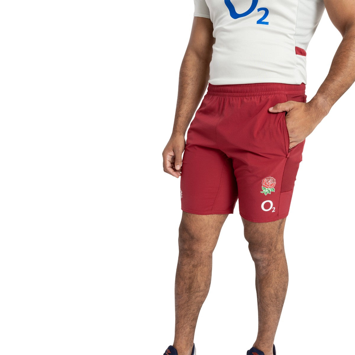 Tibetan Red - Side - Umbro Mens 23-24 England Rugby Gym Shorts