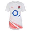 Brilliant White-Hot Coral - Front - Umbro Womens-Ladies 23-24 England Red Roses Warm Up Jersey