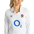 White-Maroon-Blue - Side - Umbro Womens-Ladies 23-24 England Rugby Long-Sleeved Home Jersey