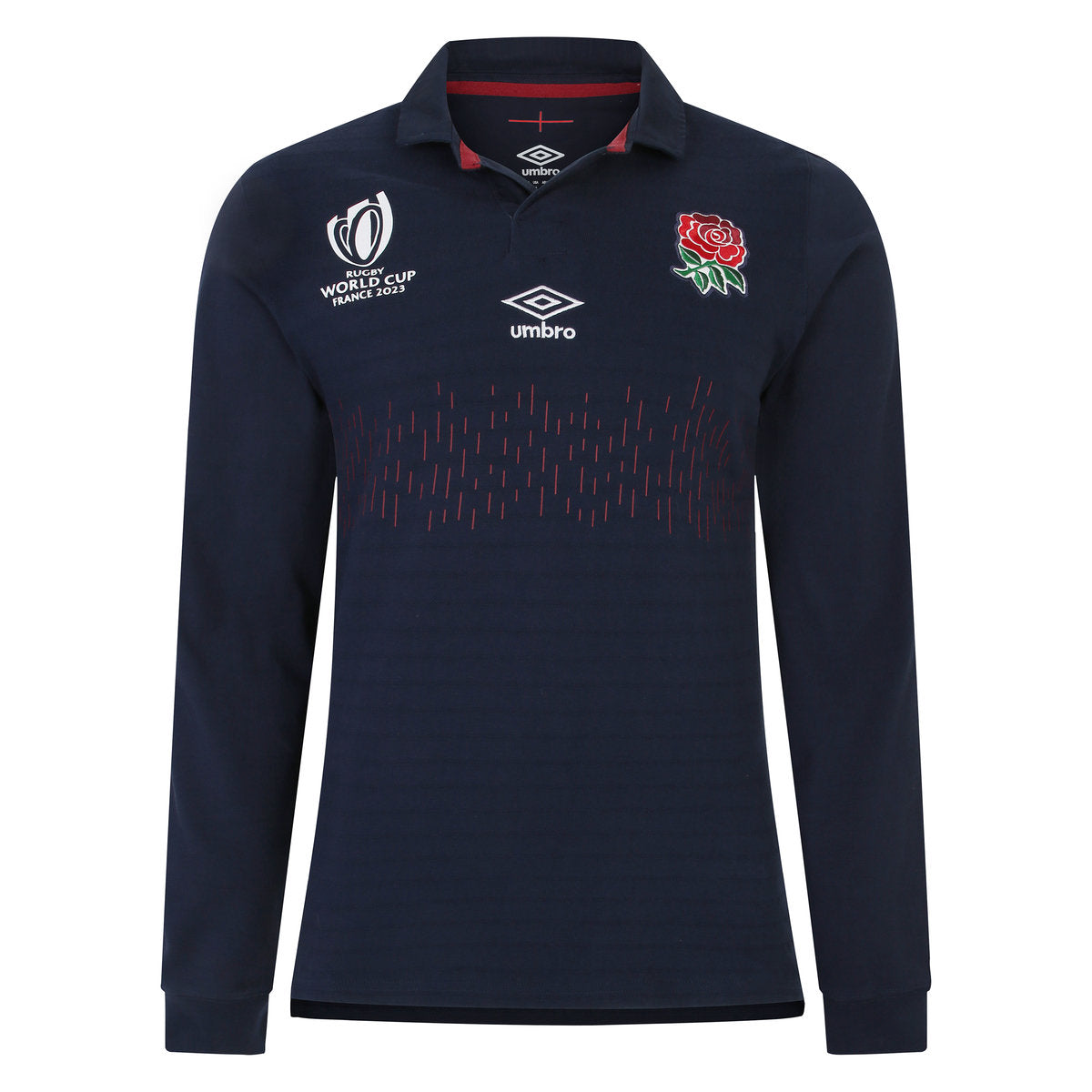 Navy Blue-White-Red - Front - Umbro Childrens-Kids World Cup 23-24 England Rugby Long-Sleeved Alternative Jersey