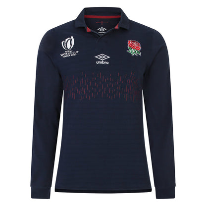 Navy Blue-White-Red - Front - Umbro Childrens-Kids World Cup 23-24 England Rugby Long-Sleeved Alternative Jersey