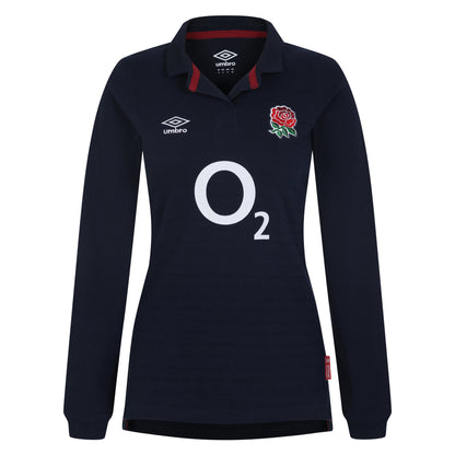 Navy Blue-White-Red - Front - Umbro Womens-Ladies 23-24 England Rugby Long-Sleeved Alternative Jersey