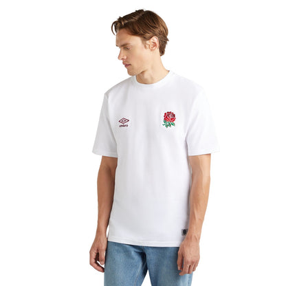 White - Front - Umbro Mens Dynasty England Rugby Piqué T-Shirt