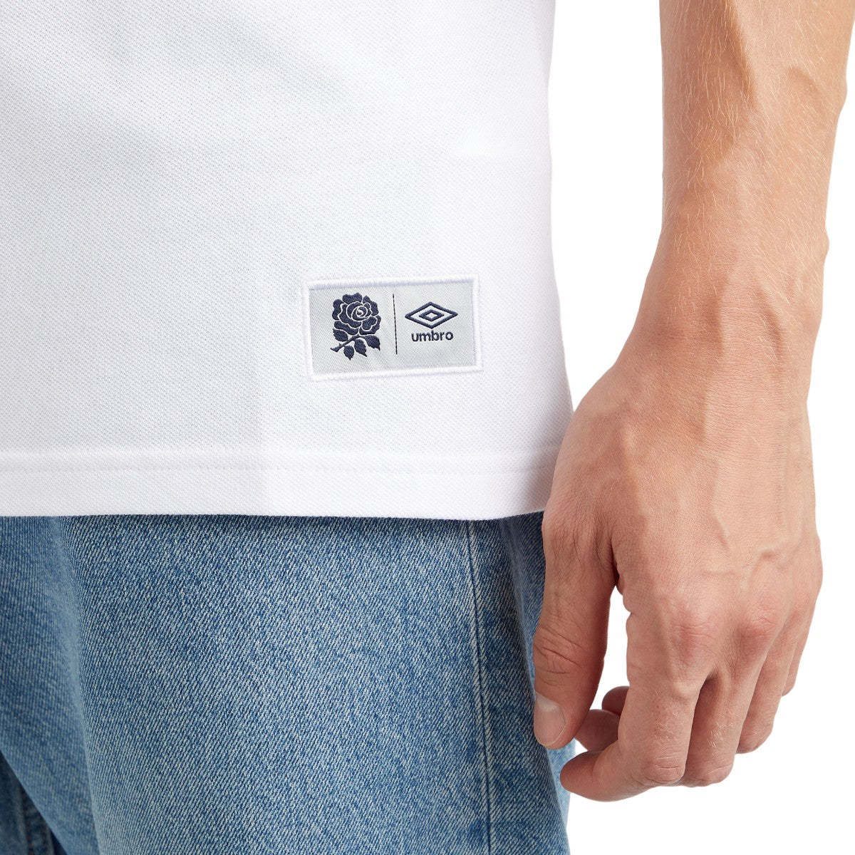 White - Side - Umbro Mens Dynasty England Rugby Piqué T-Shirt