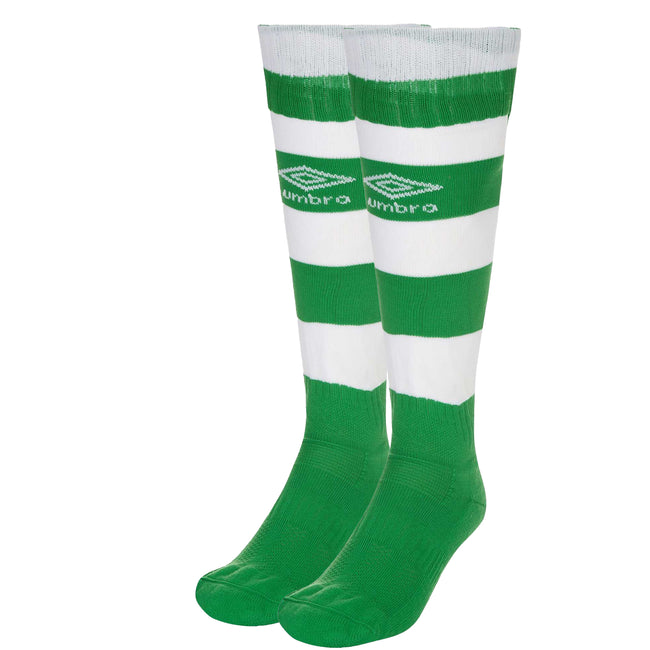 Emerald Green-White - Pack Shot - Umbro Mens Hoop Stripe Socks