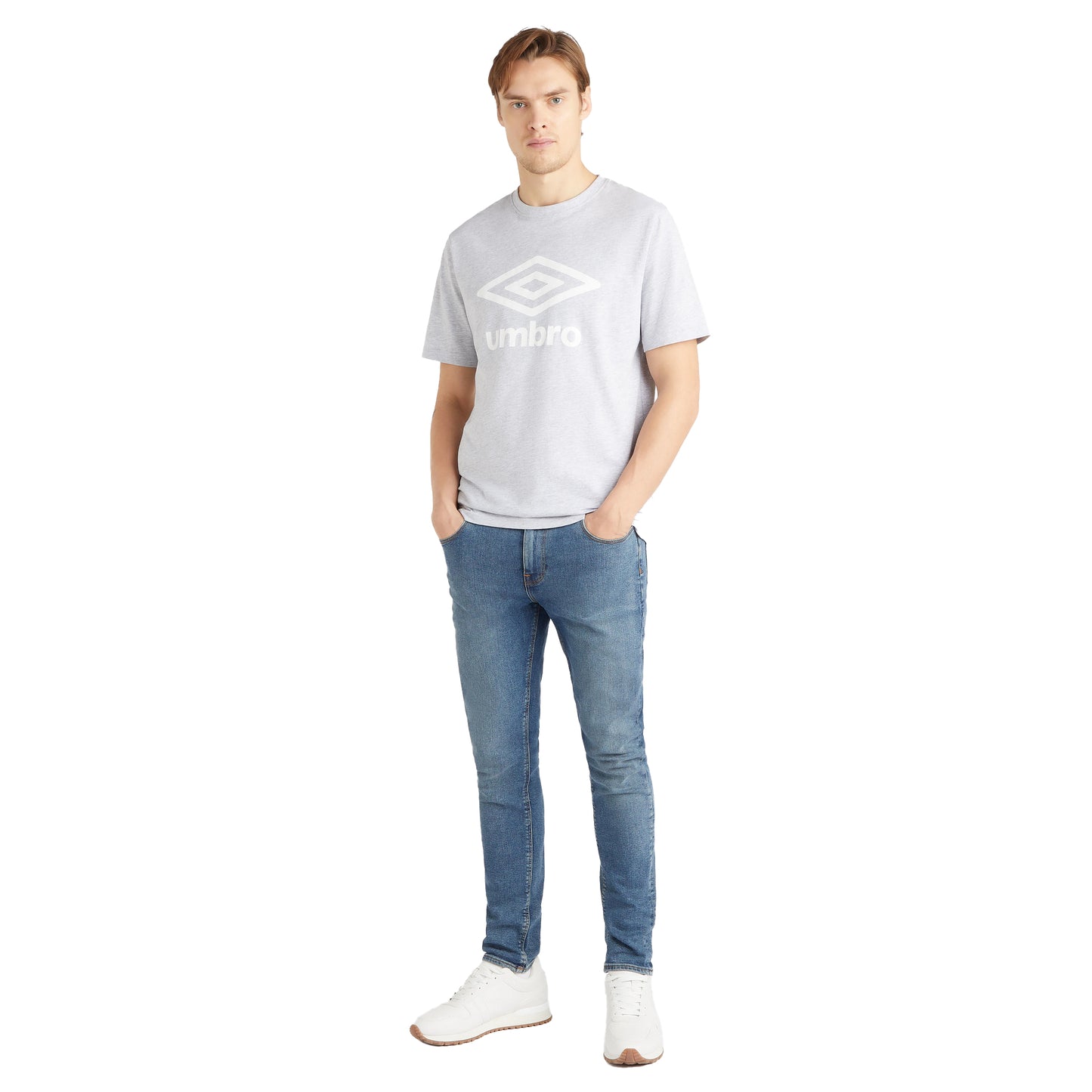 Grey Marl-White - Pack Shot - Umbro Mens Team T-Shirt