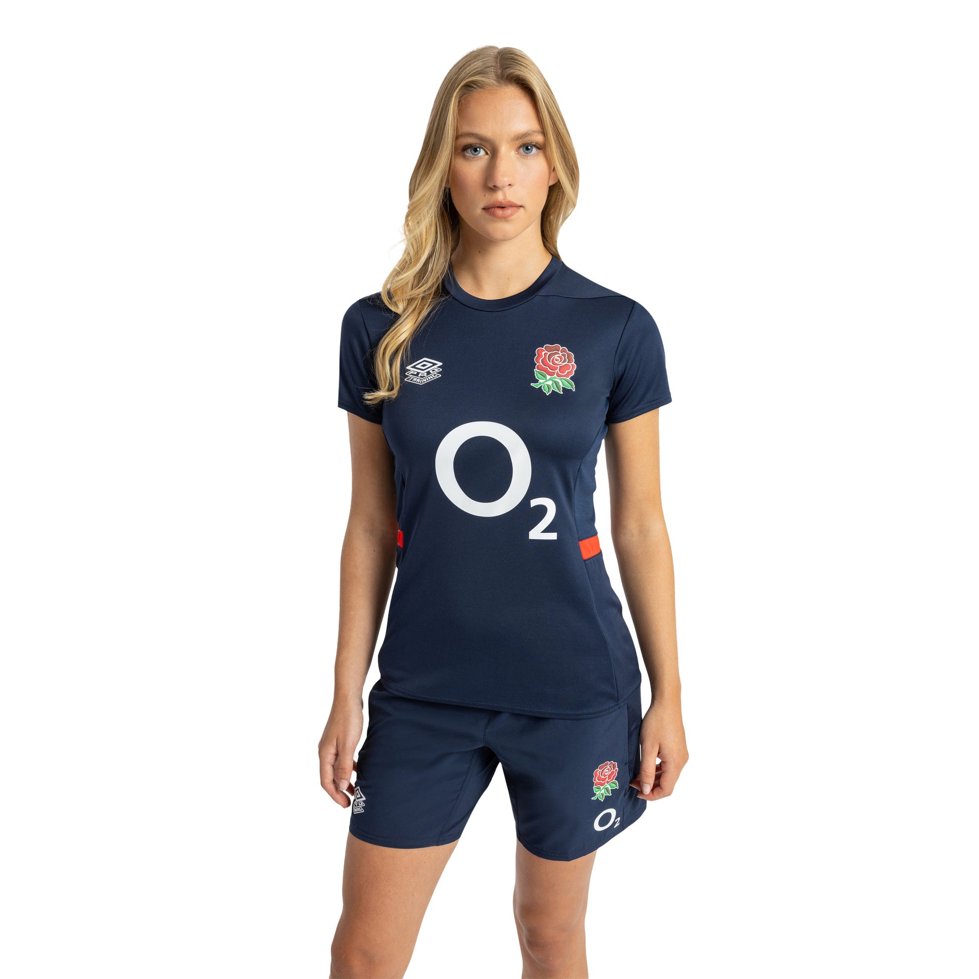 Navy Blazer-Dress Blue-Flame Scarlet - Lifestyle - Umbro Womens-Ladies 23-24 England Rugby Gym T-Shirt