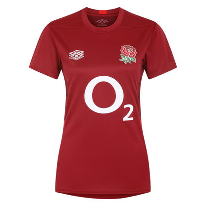 Tibetan Red-Zinfandel-Flame Scarlet - Front - Umbro Womens-Ladies 23-24 England Rugby Gym T-Shirt