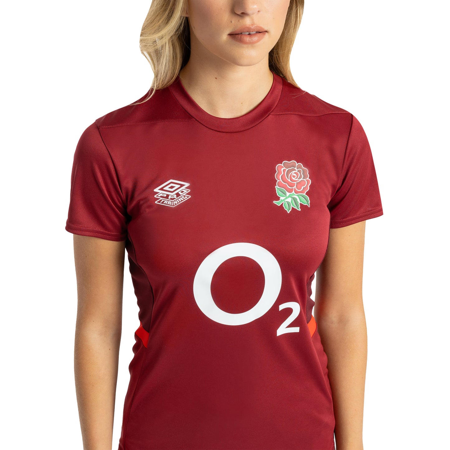 Tibetan Red-Zinfandel-Flame Scarlet - Side - Umbro Womens-Ladies 23-24 England Rugby Gym T-Shirt