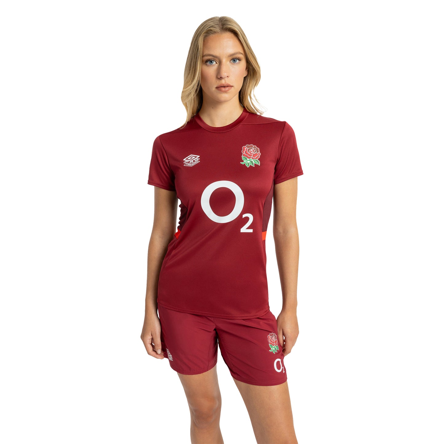 Tibetan Red-Zinfandel-Flame Scarlet - Lifestyle - Umbro Womens-Ladies 23-24 England Rugby Gym T-Shirt