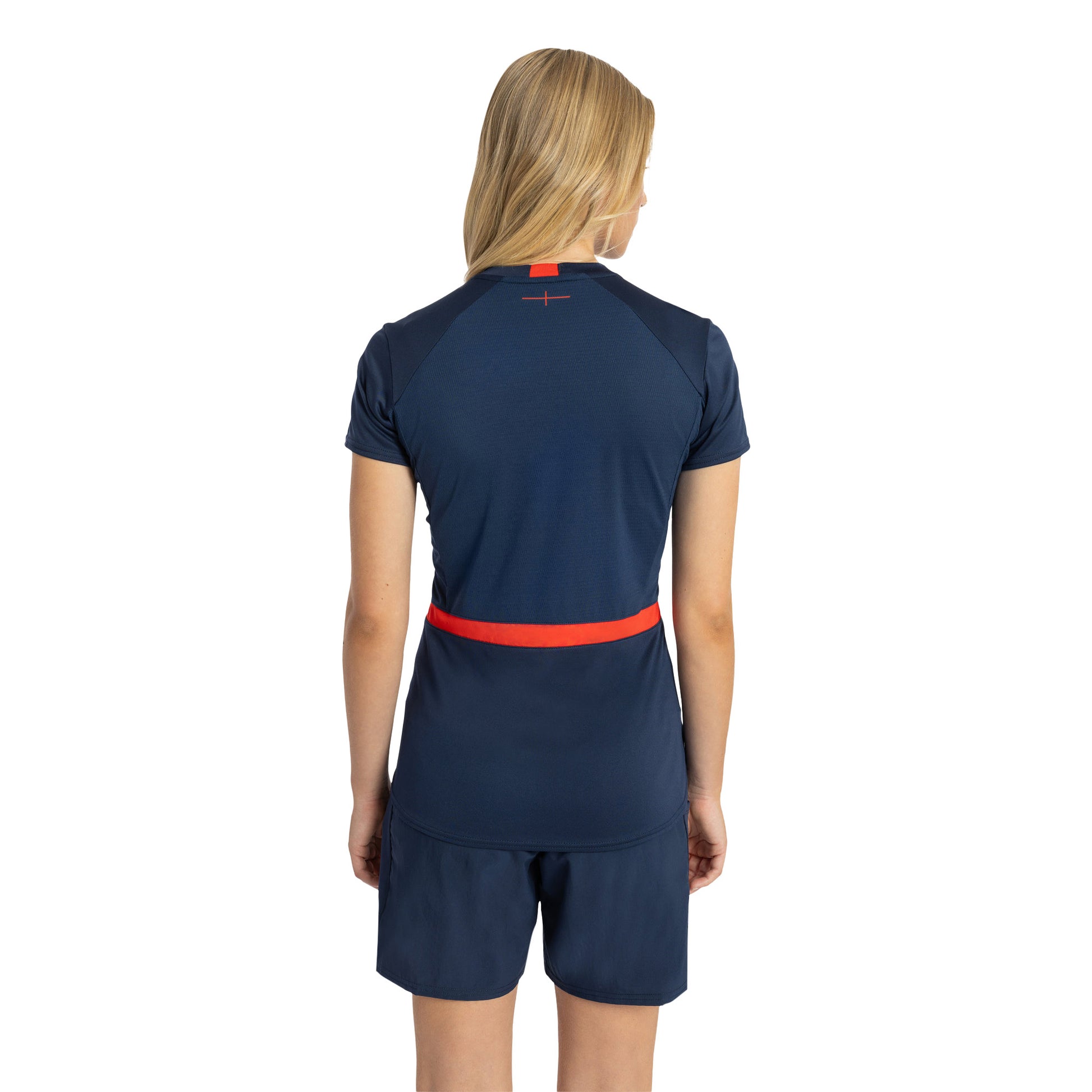 Navy Blazer-Dress Blue-Flame Scarlet - Back - Umbro Womens-Ladies 23-24 England Rugby Gym T-Shirt