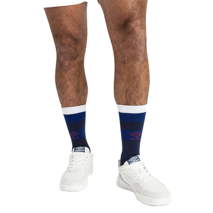 Navy Blue-White-Blue - Side - Umbro Mens 23-24 England Rugby Mid Calf Home Socks
