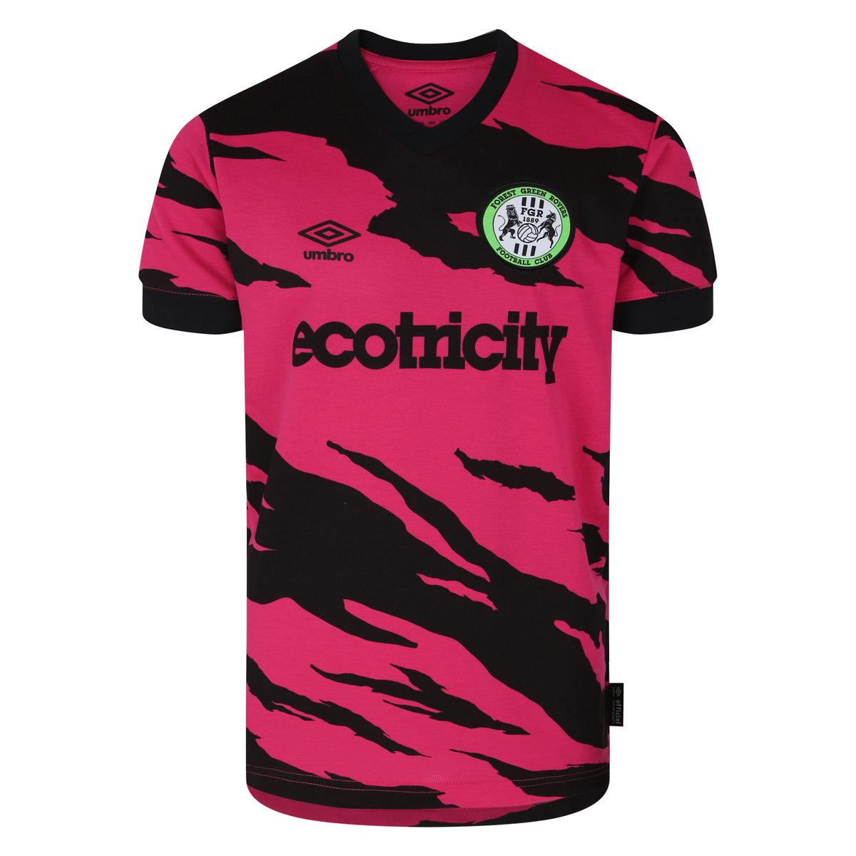Pink-Black - Front - Umbro Childrens-Kids 23-24 Forest Green Rovers FC Away Jersey