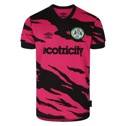Pink-Black - Front - Umbro Childrens-Kids 23-24 Forest Green Rovers FC Away Jersey