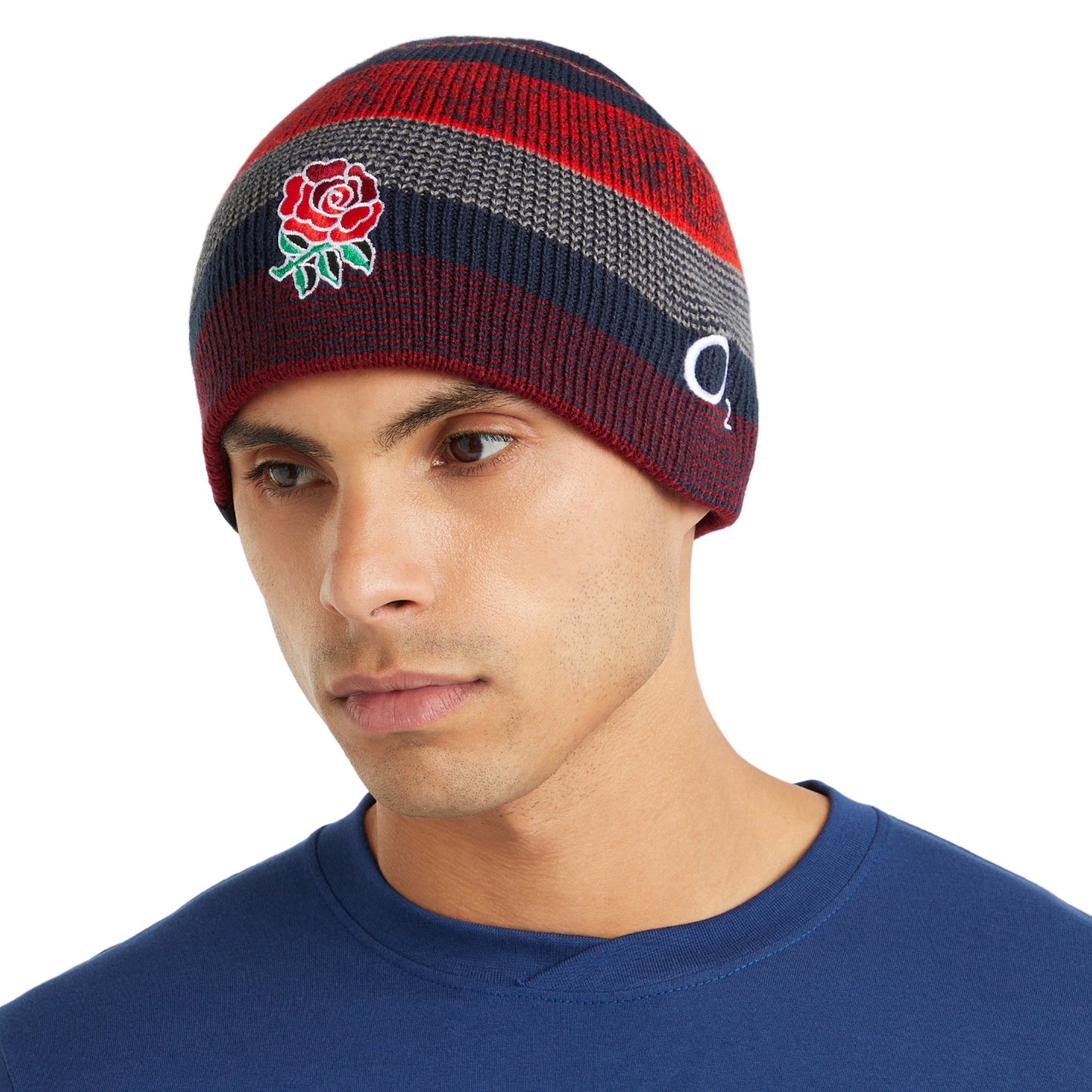 Tibetan Red-Navy Blazer-Graphite - Side - Umbro Unisex Adult 23-24 England Rugby Beanie