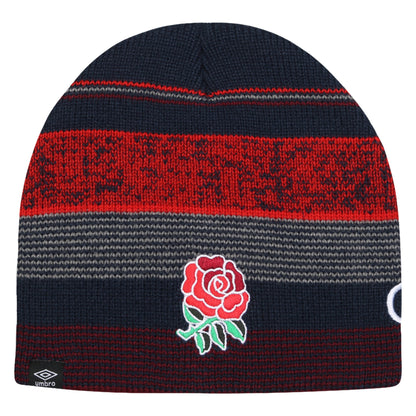 Tibetan Red-Navy Blazer-Graphite - Front - Umbro Unisex Adult 23-24 England Rugby Beanie