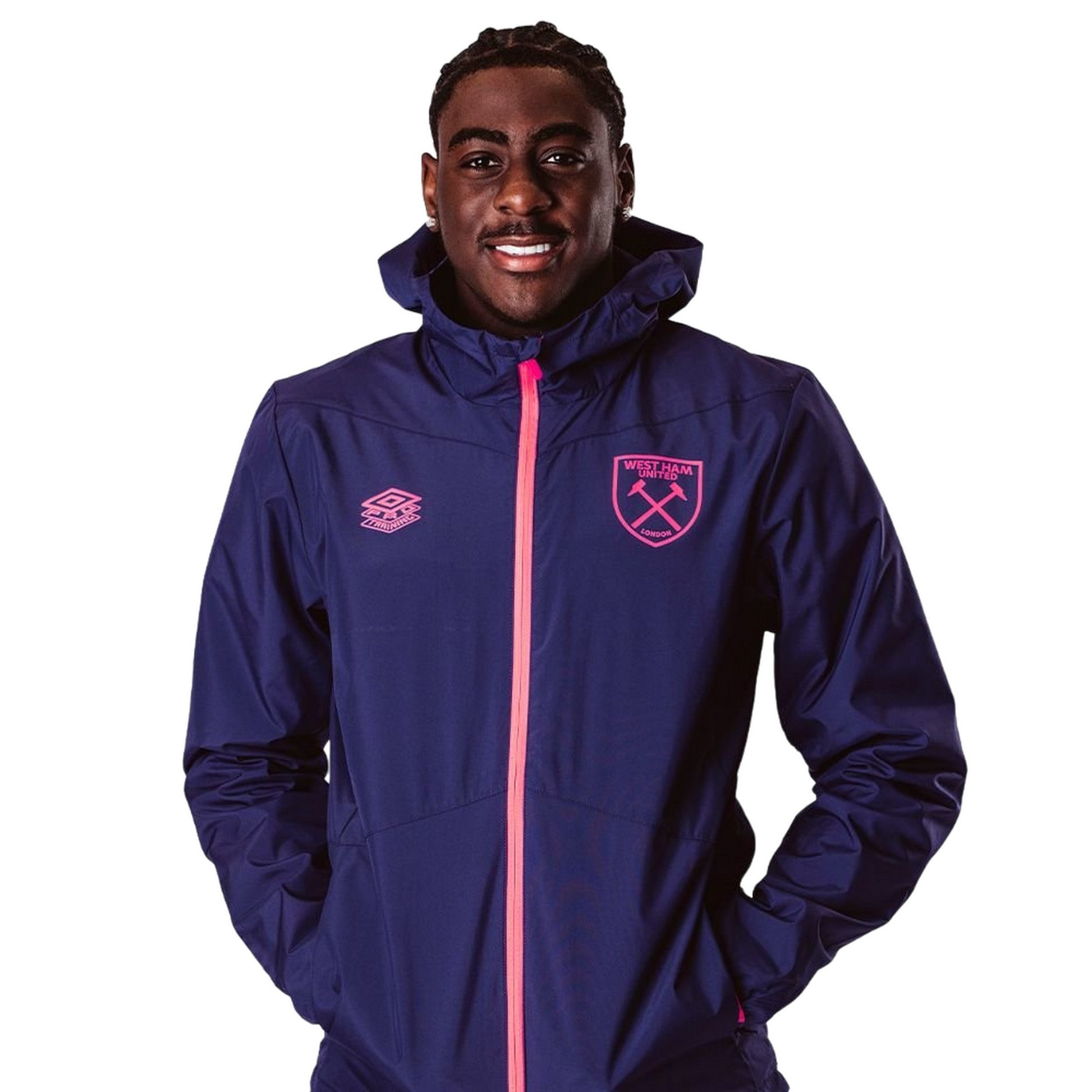 Astral Aura-Knockout Pink - Side - Umbro Mens 23-24 West Ham United FC Showerproof Jacket